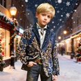 thumbnail image 1 of Boys Christmas Print Corduroy Blazer, All Over Christmas Pattern Lapel Suit Jacket with Buttons, Regular Fit Sports Coat for Parties, Prom, and Dinner Events Navy, 1 of 4