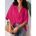 thumbnail image 4 of Blouse Décontractée Habillée pour Femmes Manches Courtes Col en V Chemise de Travail Rose Profond TG, 4 of 8