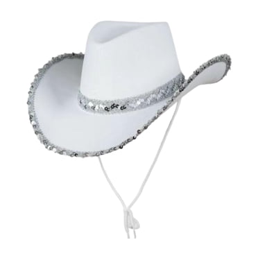 Chapeau de Cowboy pour Femmes à Grand Bord, Chapeau de Fête, Fedoras, Casquettes, Chapeaux de Cowgirl pour Mariage, Rôle, Blanc