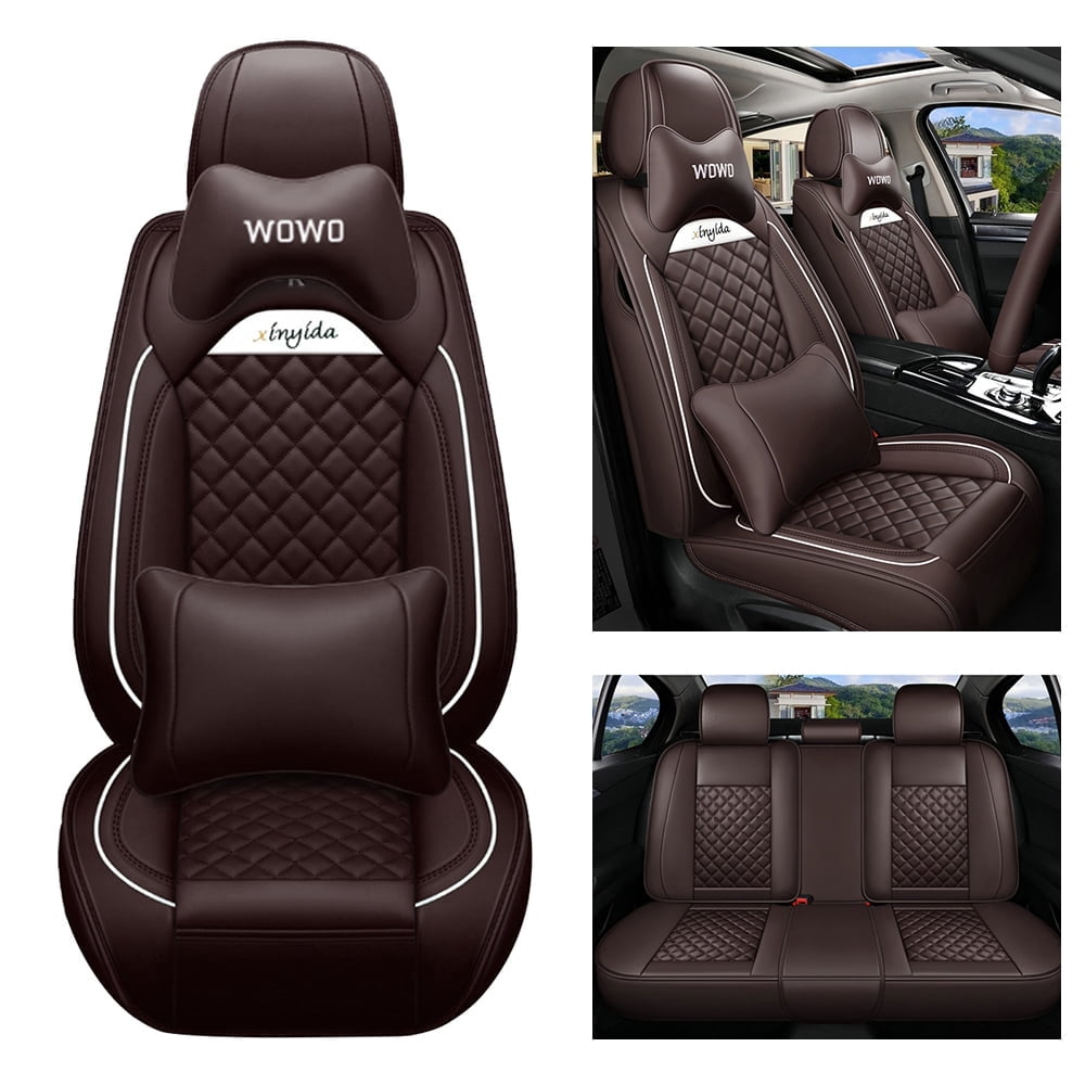 Maidao Car Seat Covers Leather Full Set for Subaru for WRX 2021-Present 5 Seats Front Rear Cushion Protector with Headrest Coffee