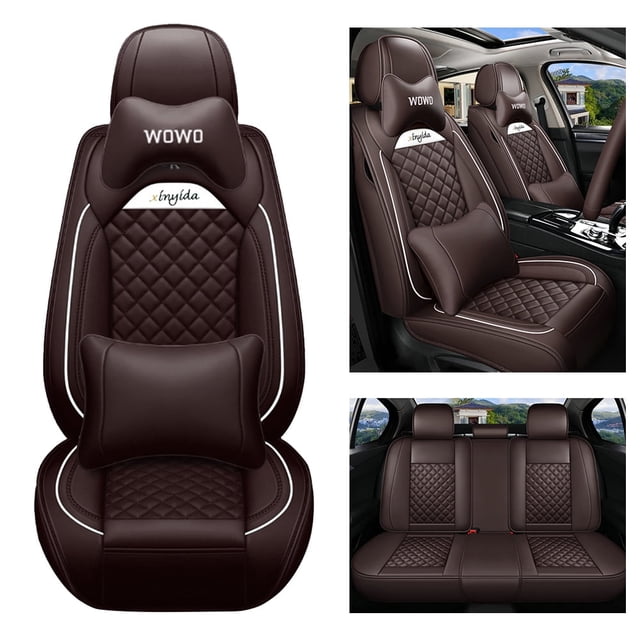 Maidao Car Seat Covers Full Set for lincoln for MKX 2006-2015 5 Seats Front Rear Cushion Protector with Pillow Coffee