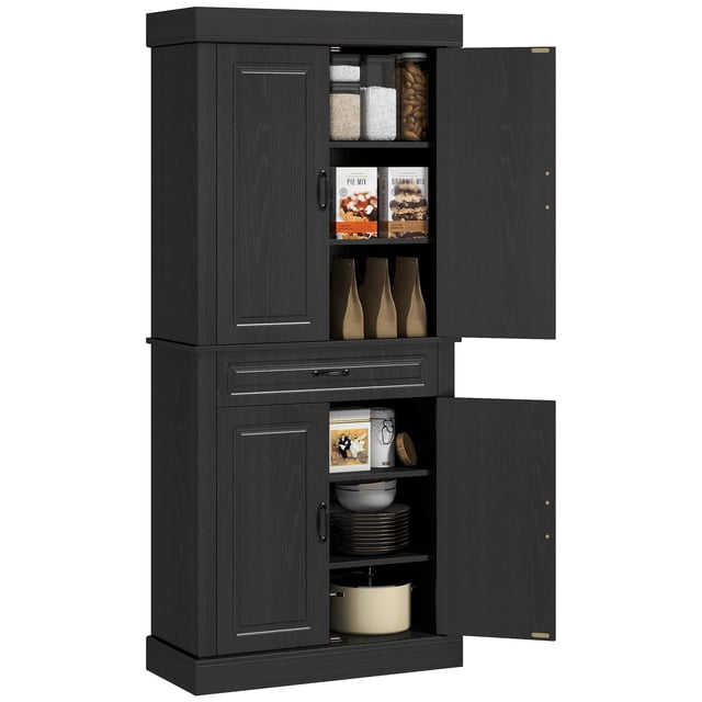 HOMCOM 71" Freestanding Kitchen Pantry with 4 Doors and Cabinet, Black