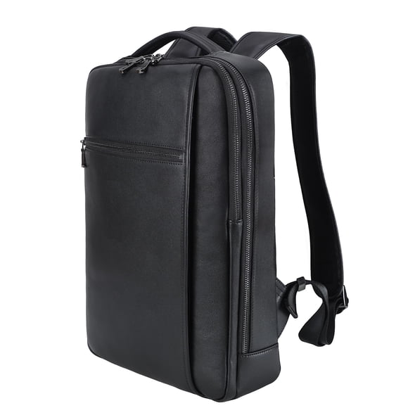 Masa Kawa Slim Genuine Leather Business Backpack for Men Women 15.6" Laptop Bag Office Work Travel Small Thin Computer Casual Daypack, Blac