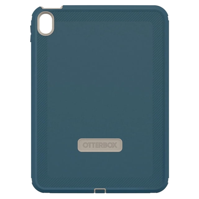 OtterBox Defender Étui de protection et Support pour iPad 11 2025 (11e Gén.) / iPad 10,9 2022 (10e Gén.) Couleur Baja Beach, Vue Arrière Montrant une Étui de protection Multicouche Bleue avec Bordure Texturée, Découpe de Caméra et plaque logo OtterBox beige, Conçue pour la protection contre les Impacts et les Débris.