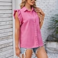 thumbnail image 4 of FAIWAD Chemise en Denim pour Femmes à Boutons Sans Manches Ourlet à Volants Chemise en Jean Basique Hauts en Denim Décontractés d'Été, 4 of 7