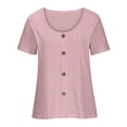 thumbnail image 3 of Plebaso Hauts d'Été pour Femmes Col Rond Manches Courtes T-Shirts Ajourés Décontractés Chemisiers à Boutons P-5TG, 3 of 5