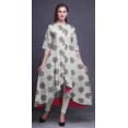 thumbnail image 2 of Bimba Robe Anarkali à Blocs Feuilles Blanches et Fleurs Imprimée Col Mandarin Kurtis Indiens pour Femmes Tenue de Fête Anarkali Kurta -XXX-Large, 2 of 5