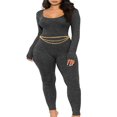 thumbnail image 1 of Women Long Jumpsuit Solid Color Long Sleeve U Neck Slim Bodysuit, 1 of 5