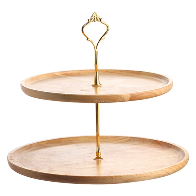 Wooden Fruit Tray Double-Layer Cake Display Stand Dessert Stand Cake Dessert Table Decorative (Color : Wood Colour)
