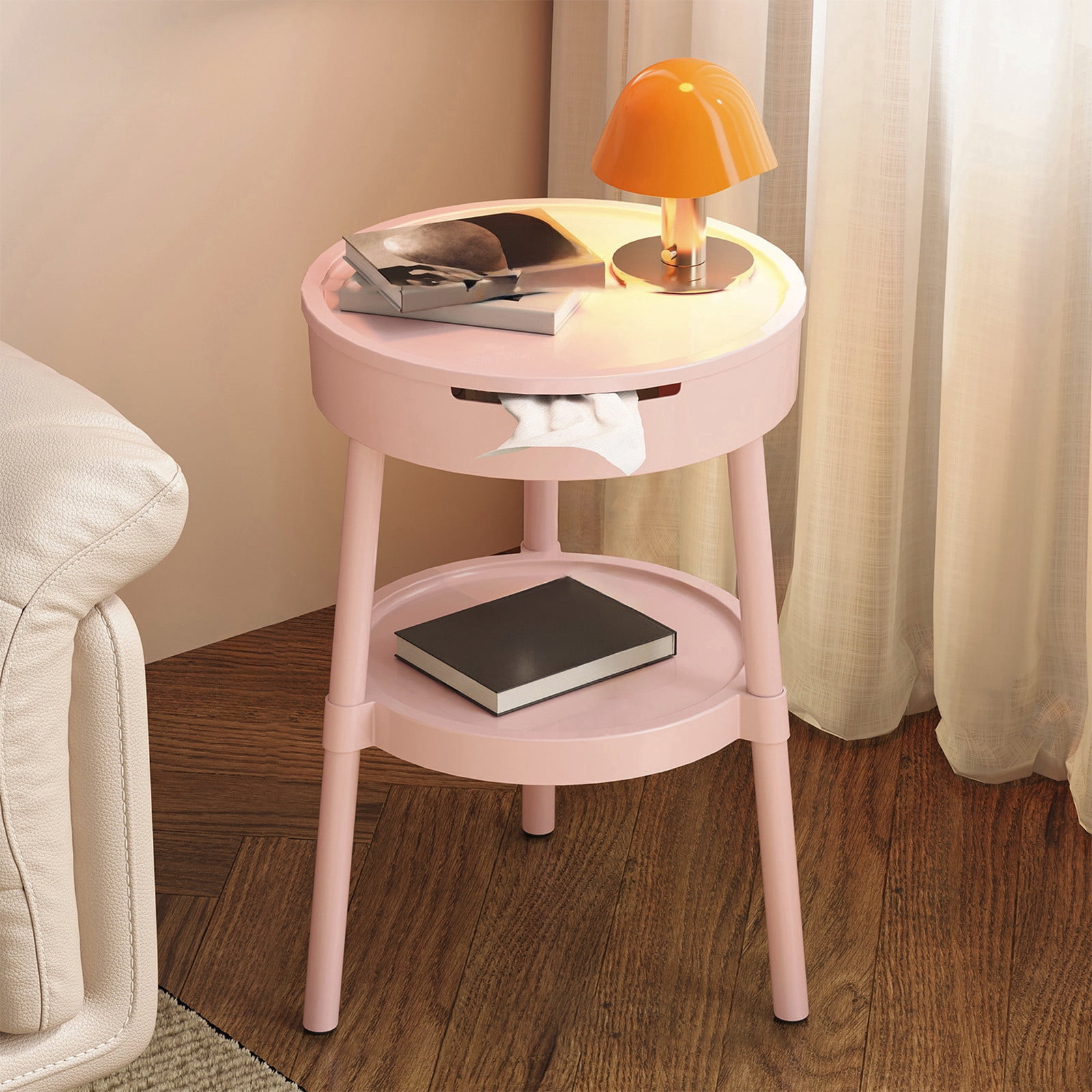 Fufafayo under $5 2 Tier Nightstand, Modern Side Table Bedroom with Storage, Small End Bedside Table for Living Room, Office, Dorm Small Spaces