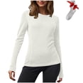 thumbnail image 1 of Yuyuzo Chandails à Manches Longues pour Femmes, Couche de Base Thermique Légère, T-Shirts à Col Rond, Hauts Chauds et Confortables avec Chaussettes, 1 of 7