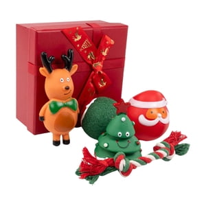 Christmas Pet Toys Teething Chew Toy Gift Box For Dogs With Tennis Ball Santa Claus Tree Deer Rope Interactive Safe Rubber Dog Supplies