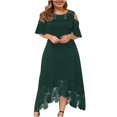 thumbnail image 1 of CHUANK Summer Plus Size Maxi Dresses For Wedding Guest Lace Stitching Dress Cold Shoulder Long Dresses Short Sleeve, 1 of 6