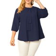 thumbnail image 4 of GRACE & GRANDEUR Women's Plus Size Tops Work Round Neck Ruffle Chiffon Blouse Office Top 4X Navy Blue, 4 of 7