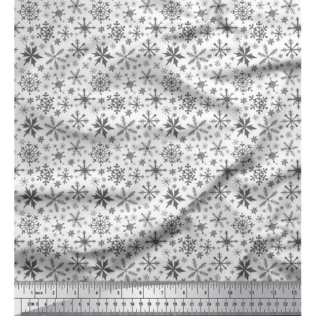 Soimoi polyester Crepe Fabric Snowflake Artistic Print Sewing Fabric Yard 52 Inch Wide