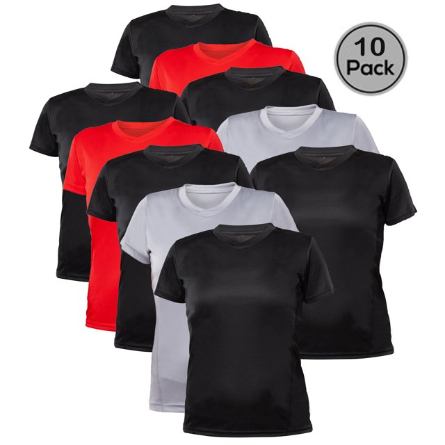 Blank Activewear Lot de 10 T-Shirts pour Femmes, Tissu de Performance à Séchage Rapide