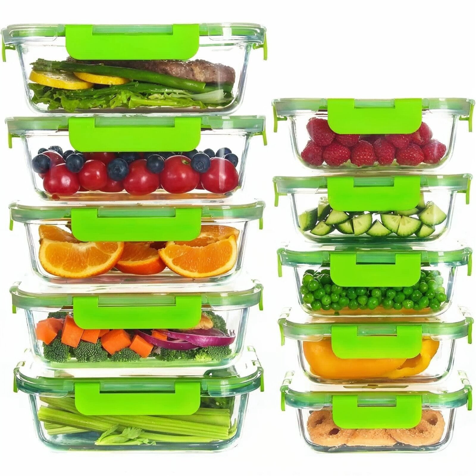 TechGen Premium Borosilicate Glass Food Storage Containers with Snap Locking Lids, 10 pack