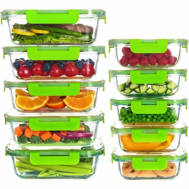 TechGen Premium Borosilicate Glass Food Storage Containers with Snap Locking Lids, 10 pack