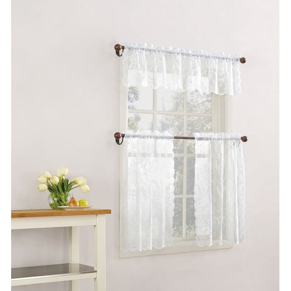 MAINSTAYS White Lace Valance/Tier Set