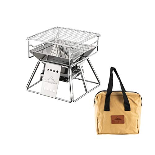 CAMPINGMOON Petit Format en Acier Inoxydable Gril Portatif de Table au Charbon avec Sac de Transport X-Mini