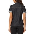 thumbnail image 3 of INSPIRE CHIC Women's Denim Jacket Short Sleeve Collared Button Up Jean Shirt Tops Black L, 3 of 5