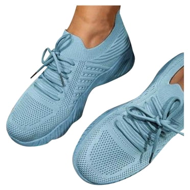 LOVZFMLL Women's Sneakers Tennis Running Walking Shoes Lace-Up Comfort Breathable Lightweight Casual for Travel Gym Work Light blue 4.5