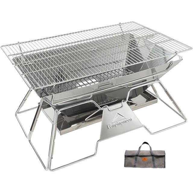 Stainless Steel Foldable Camping Grills Portable Wood Burning Charcoal Grill with Carrying Bag MT