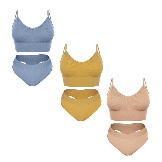 Women's Soft Padded Bralette Lingeire Set Sports Bra Sets 3 pcs