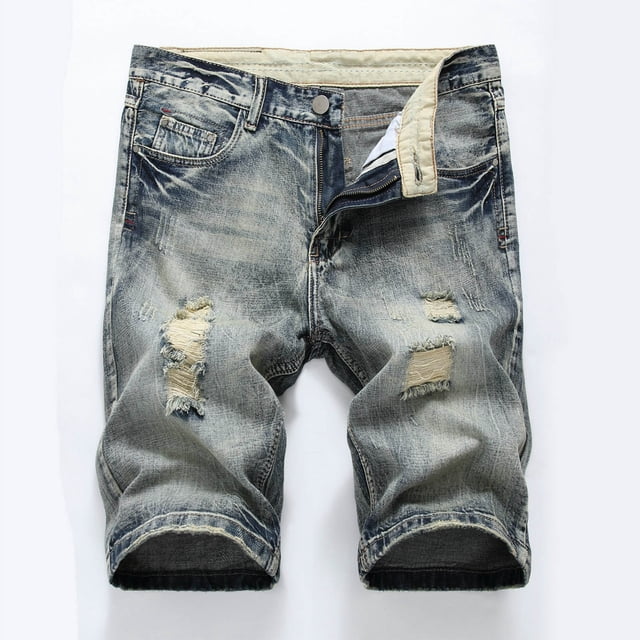 cllios Mens Denim Shorts Big and Tall, Men's Ripped Denim Trunks Stretchy Washed Jeans Trunks Cut-Off Classic Fit Biker Jeans Trunks