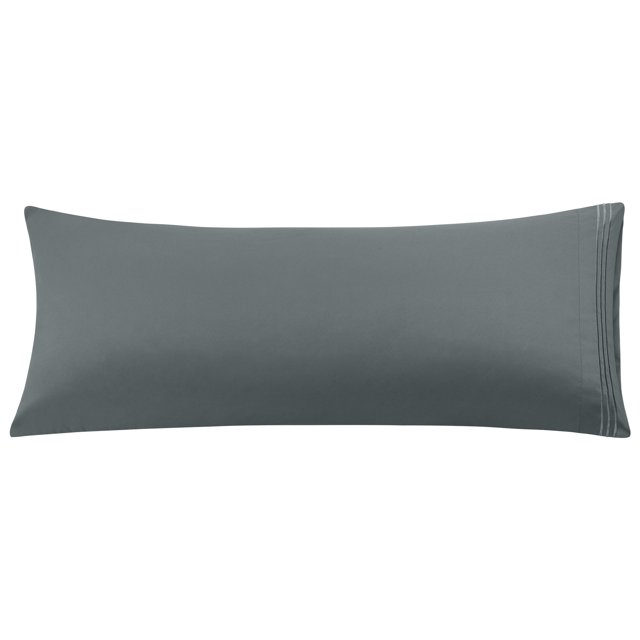 Unique Bargains Microfiber Embroidery Body Pillowcases Zipper in dark gray, featuring a soft microfiber polyester fabric with three narrow lines of embroidery for a classic look. The pillowcase measures 20"x48" (51x122cm) and includes a matching-color zipper closure for a seamless appearance. Designed for comfort and durability with tight stitching and hemming to prevent tearing. Ideal for protecting and decorating body pillows in bedrooms.
