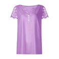 thumbnail image 5 of AherBiu Womens Tops V Neck Lace Short Sleeve T Shirts Summer Causal Button Dressy Comfy Solid Color Tees, 5 of 5