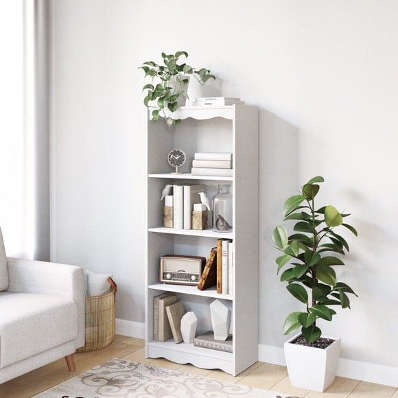 CorLiving Harlow 4-Tier Engineered Wood Adult Bookcase with 3 Adjustable Shelves, White
