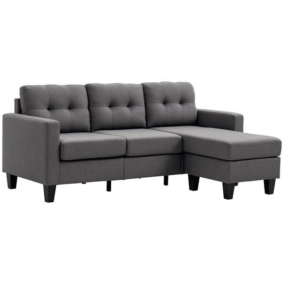 HOMCOM 3 Seater Sectional Sofa, Sectional Couch with Ottoman, Dark Grey