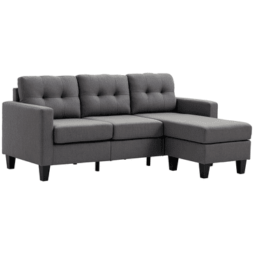HOMCOM Canapé Sectionnel 3 Places, Sofa Sectionnel avec Ottoman, Gris Foncé
