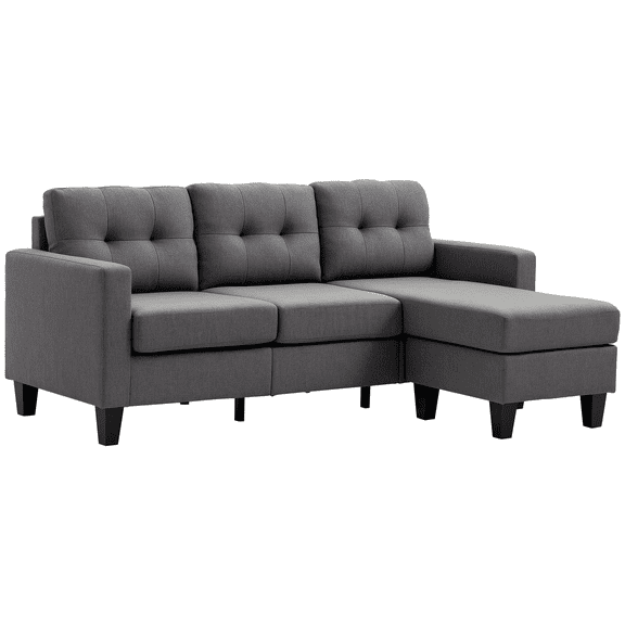 HOMCOM Canapé Sectionnel 3 Places, Sofa Sectionnel avec Ottoman, Gris Foncé