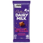 CADBURY DAIRY MILK, Fruits & Barre de chocolat aux noix, CADBURY DAIRY MILK Chocolat au lait avec des raisins secs et des amandes coupées, 180g