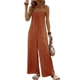 thumbnail image 2 of Maqroz Wide Leg Jumpsuits for Women Dressy Plus Size Adjustable Spaghetti Strap Pleated V Neck Button Down Rompers Jumpsuits Spring Summer Casual Loose Bib Overalls Palazzo Pants with Pockets S, 2 of 4