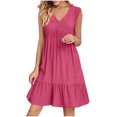 thumbnail image 1 of Yuyuzo Robes d'Été pour Femmes Sans Manches à Col en V Mini Robe T-Shirt Plissée à Volants Fluide Plage Vacances Robes d'Été, 1 of 6