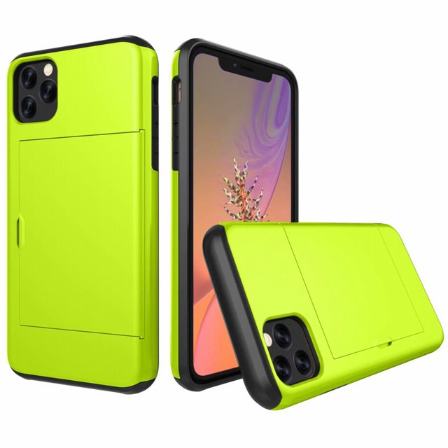 iPhone11 ProMax Case Hybrid Rugged Hard Back Cover with ID Credit Card Slot Holder Wallet Case for Apple iPhone11 ProMax - Green