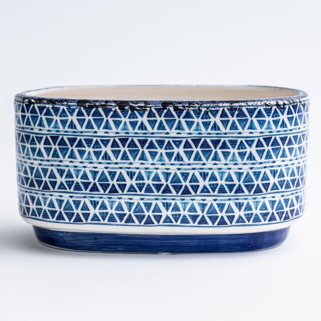 Planteur Ovale Bleu et Blanc Méditerranéen