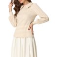 thumbnail image 4 of INSPIRE CHIC Womens' Peter Pan Collar Houndstooth Plaid Long Sleeve Button Back Blouses XL Khaki, 4 of 6