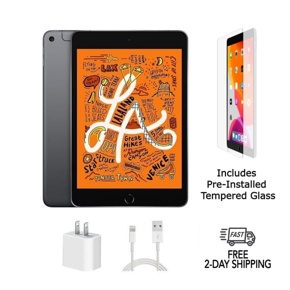 iPad Mini 5 Apple Remis à Neuf A2126 (Wi‐Fi + Cellulaire Déverrouillé) 256 Go Gris Cosmique (Grade A) avec Verre Trempé Préinstallé