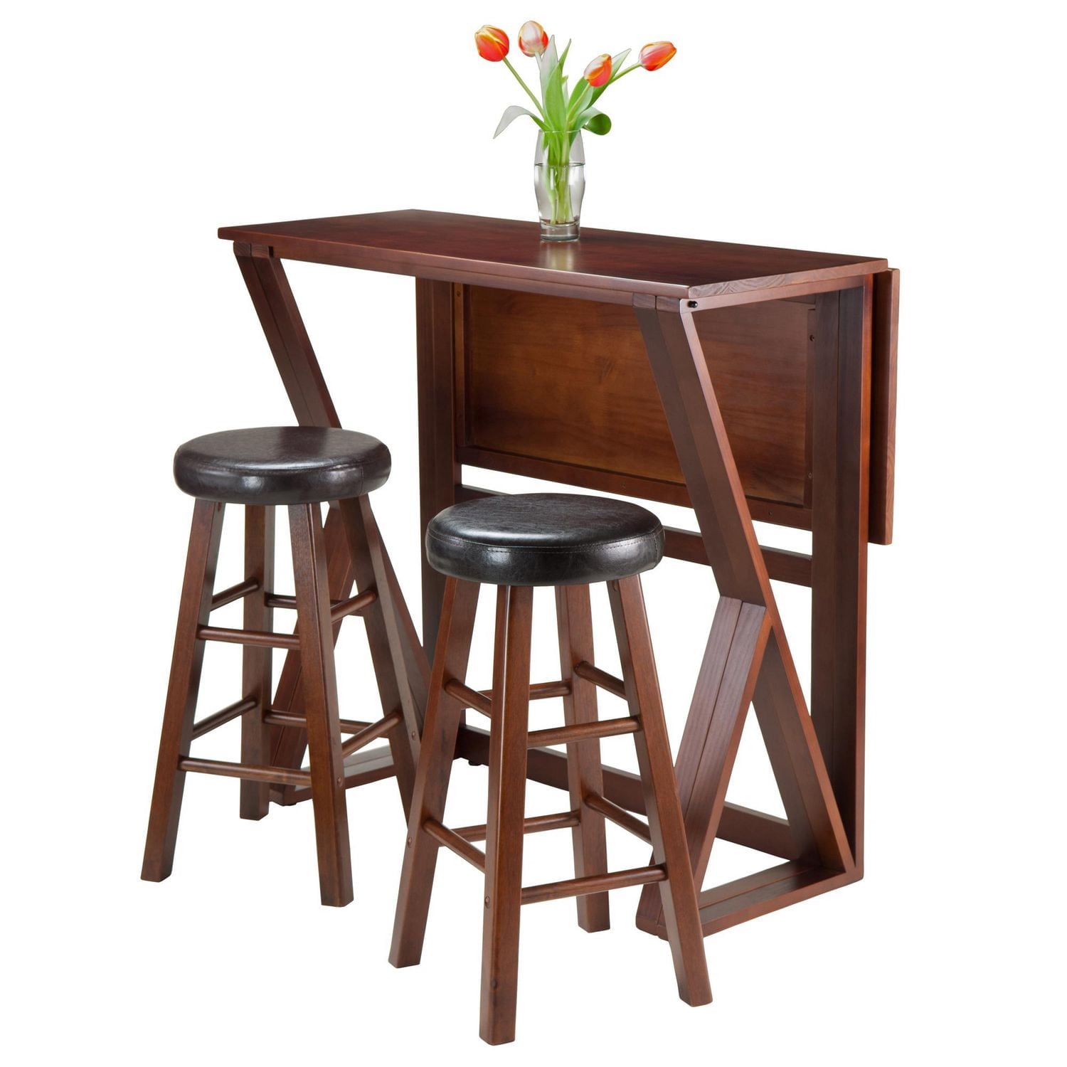 Table haute à abattant 3 pièces Harrington, 2 tabourets ronds à siège rembourré de Winsome, 24 po - 94302
