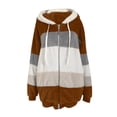 thumbnail image 4 of FAIWAD Women's Full Zip Fuzzy Fleece Hooded Coat Color Block Drawstring Fall Winter Warm Coat with Pockets, 4 of 5