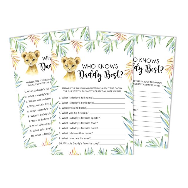 Inkdotpot Baby Cheetah Jungle Animals Who Knows Daddy BestBaby Shower GameCards FunActivity Cards Set Of 50Party Theme
