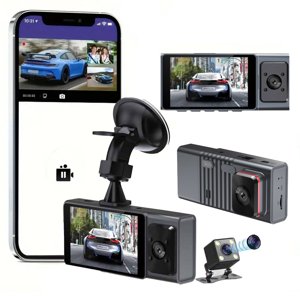 Danhjin Dash Cam 3 Canal Dash Cam Avant et Arrière Intérieur 1080P Caméra Dash pour voitures Caméra de voiture à trois voies Dashcam avec l'application d'enregistrement de vision nocturne infrarouge