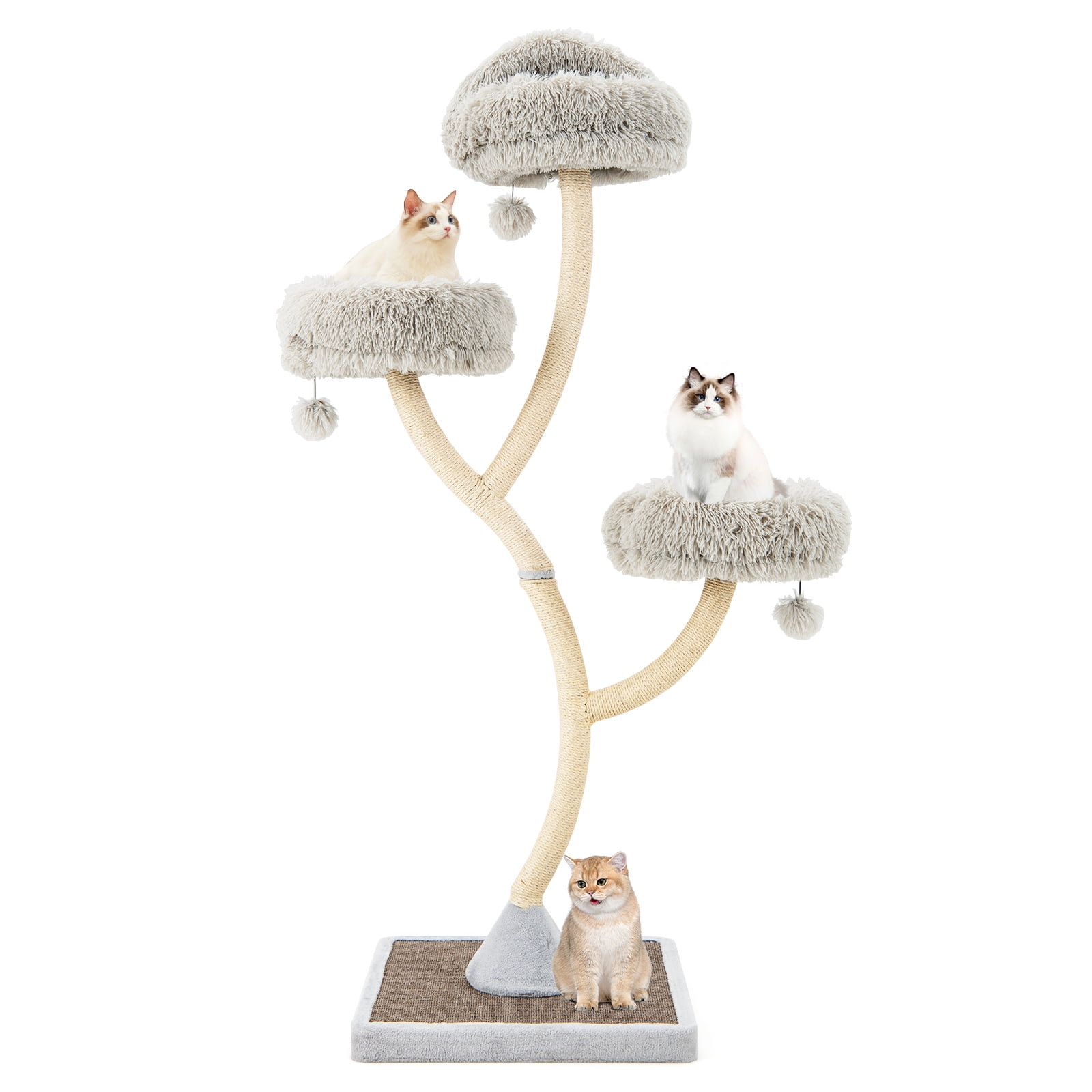 Costway Cat Tree Tower 70" Multi-Level Kitten Activity Center with 3 Perches & Balls Gray