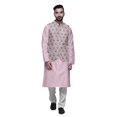 thumbnail image 1 of Atasi Kurta Pyjama Traditionnel Uni à Col Mandarin avec Ensemble de Veste Imprimée, 1 of 3