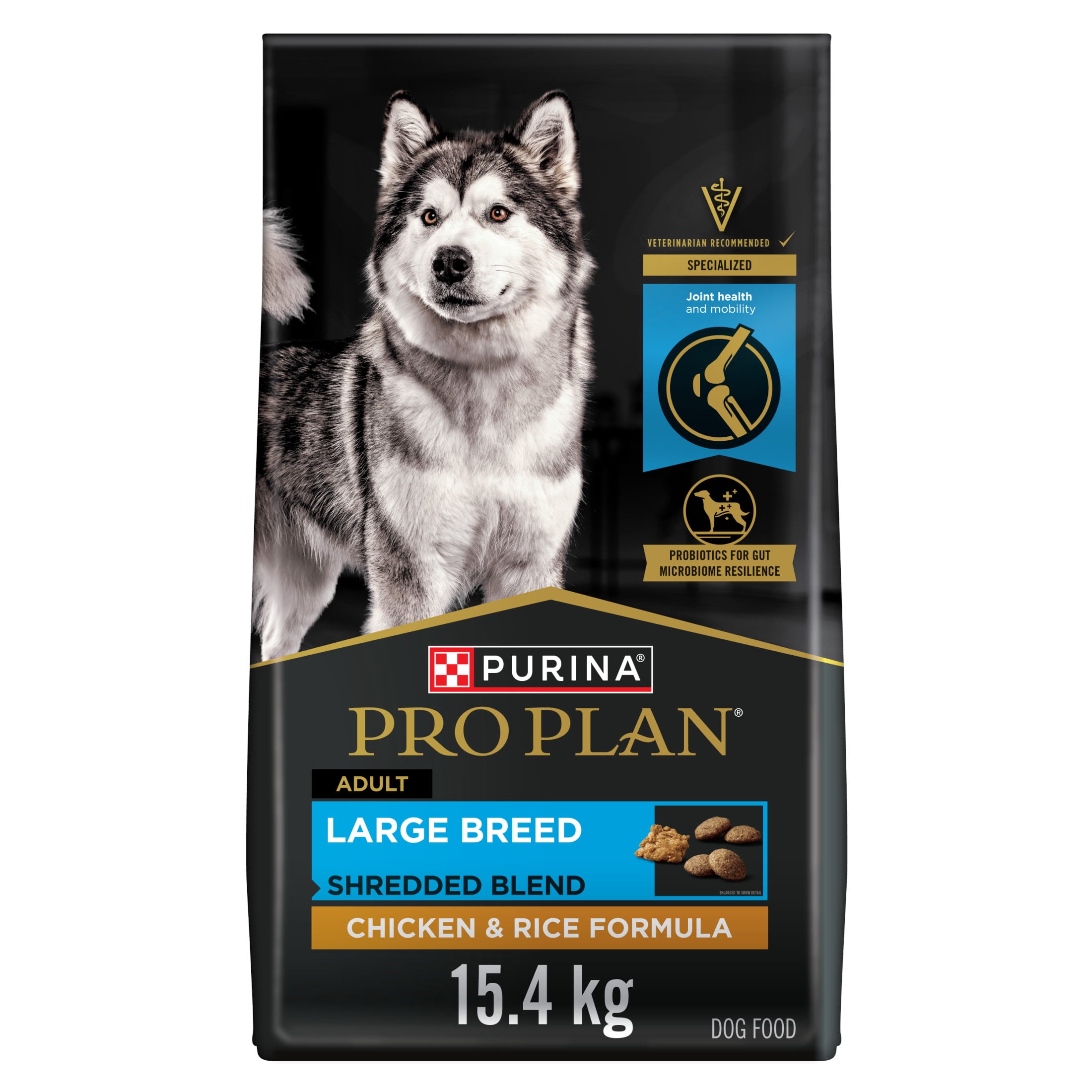 Purina Pro Plan Spécialisée Grande Race Mélange Effiloché Formule au Poulet et au Riz, Nourriture Sèche pour Chiens 15.4 kg