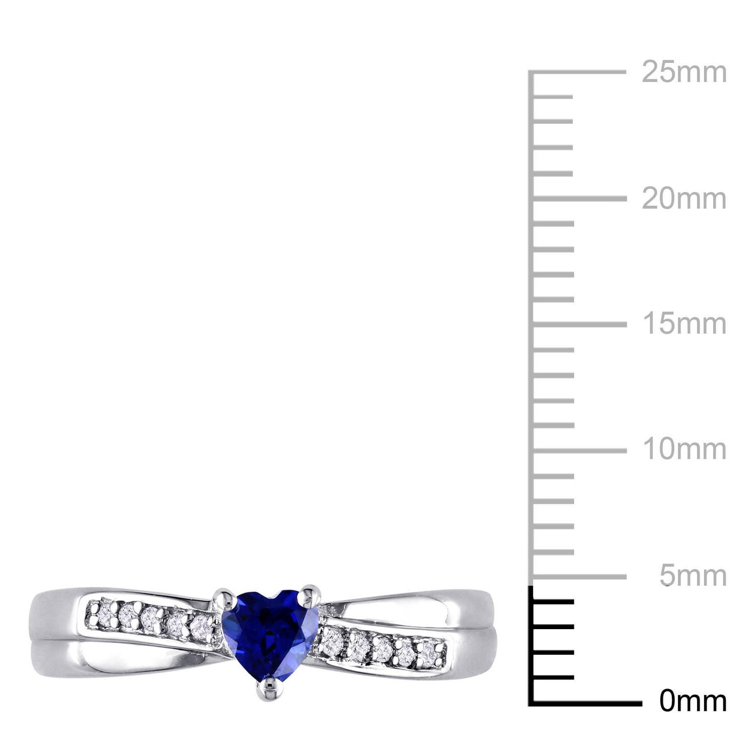 Bague de fiançailles Tangelo avec 0.25 carat de saphir bleu synthétique de coupe cœur et diamant en argent sterling